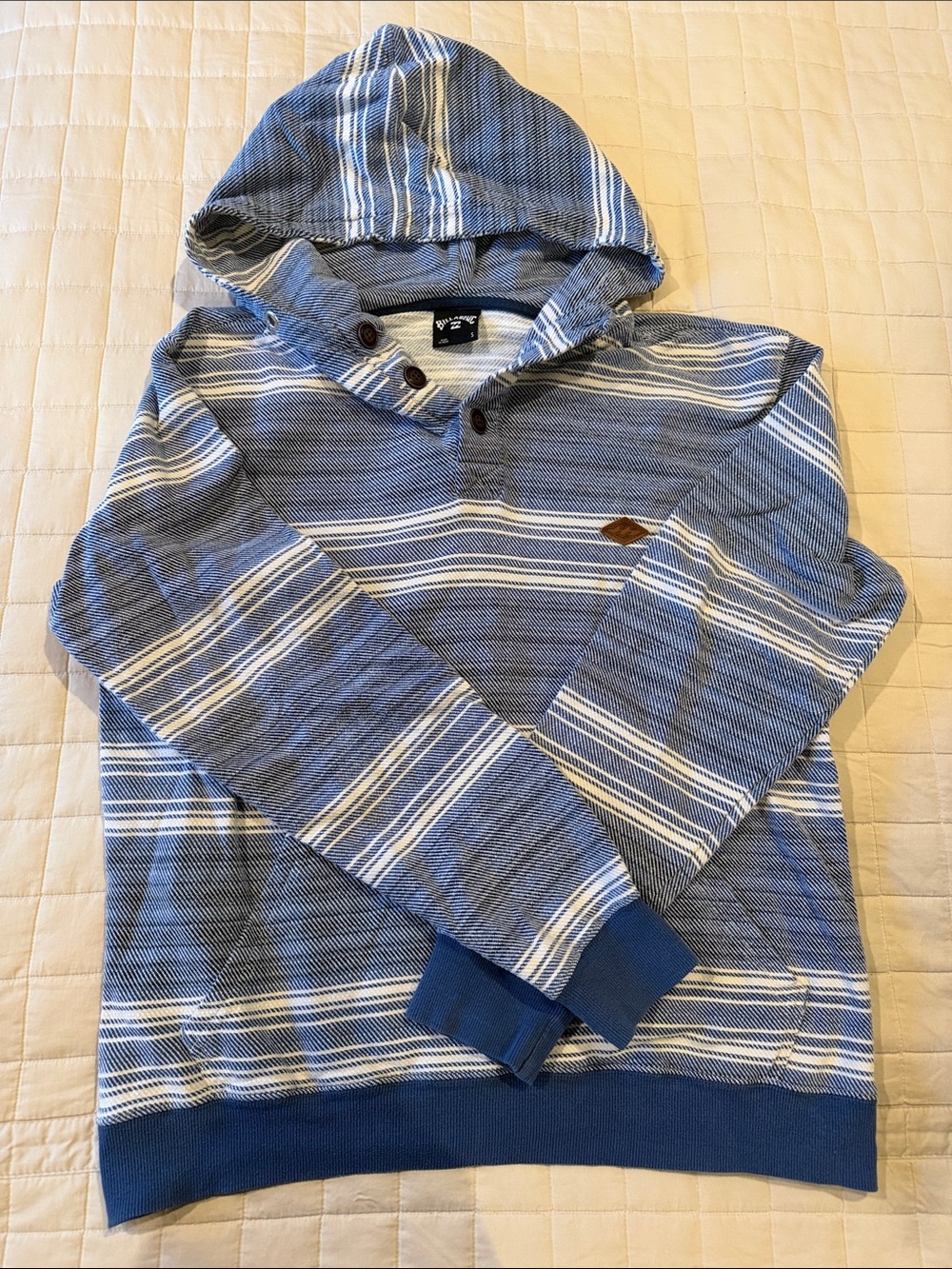 Billabong Blue and White Striped Hooded Henley Pullover